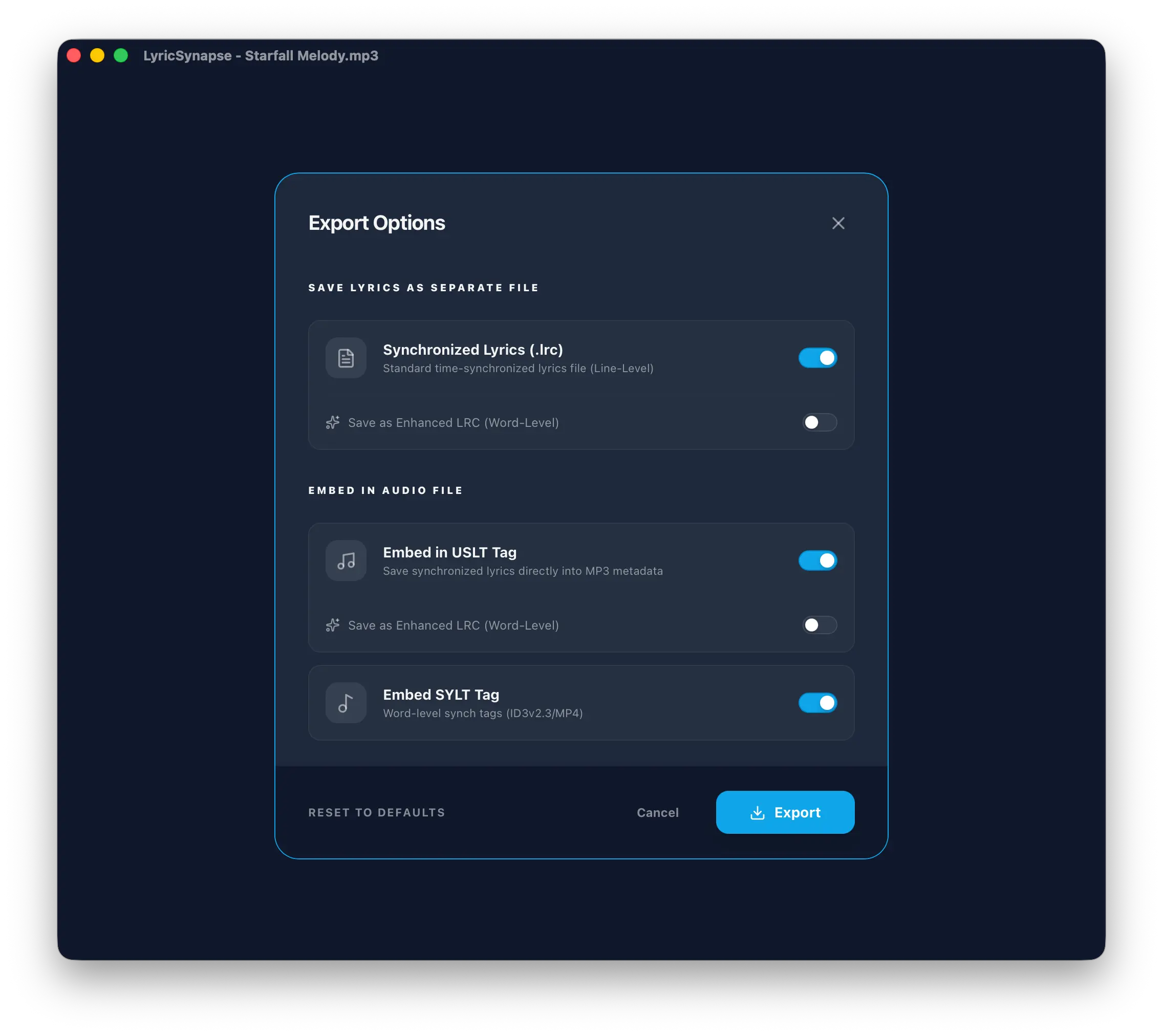 Export Formats